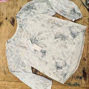 Rebecca Taylor Long Sleeve Shadow Lily Silk Blouse-- New with Tags